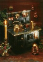 Der Herd. Miniatur, 19. Jahrhundert. - A 19th century miniature kitchen stove.